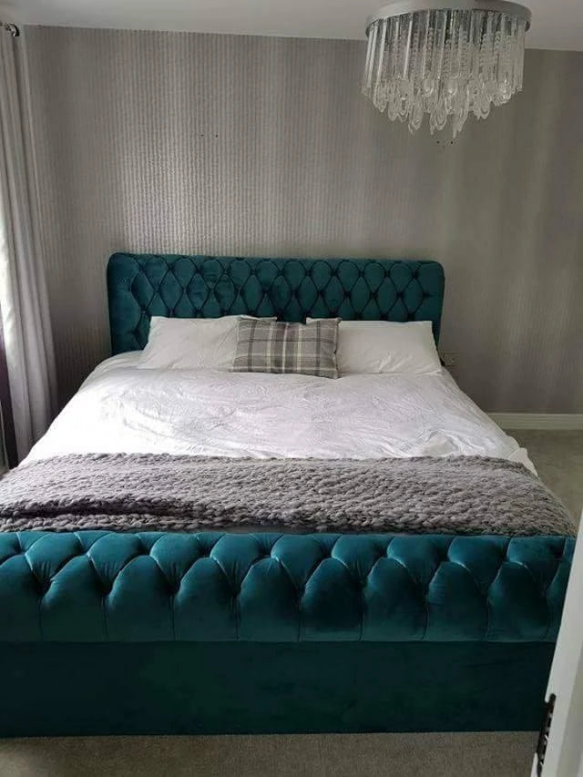 Chesterfield Scroll Fabric Upholstered Bed Frame