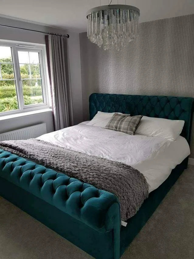 Chesterfield Scroll Fabric Upholstered Bed Frame