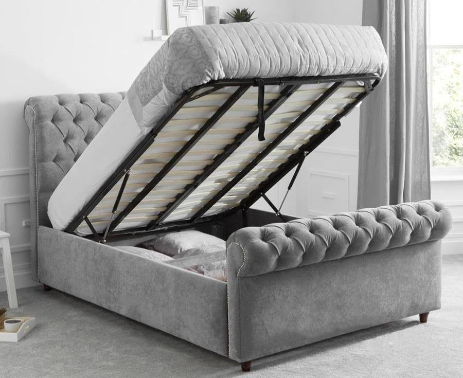 Chesterfield Scroll Fabric Upholstered Bed Frame